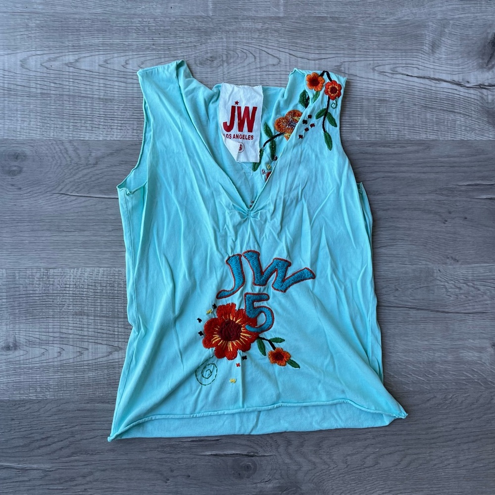 Johnny was embroidered tank top in blue